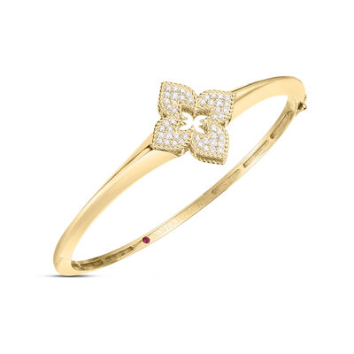 Roberto Coin 18K Yellow Gold Venetian Princess Pav&eacute; Diamond Flower Knife Edge Bangle