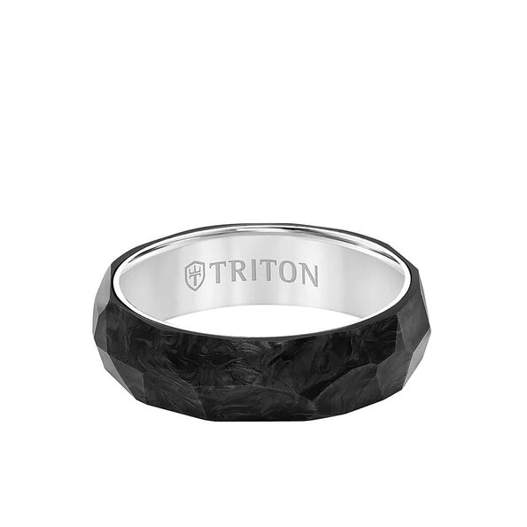 TRITON Faceted Profile and Bevel Edge Band in Titanium and Forged Black Carbon, 6.5MM