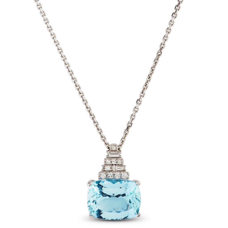 Cushion Aquamarine & Diamond Pyramid Necklace 14K image number 0