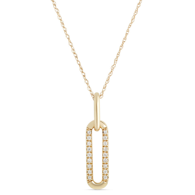 Paperclip Drop Diamond Necklace, 14K Yellow Gold image number 0