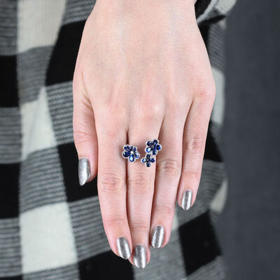 Sapphire & Diamond Flower Ring 14K