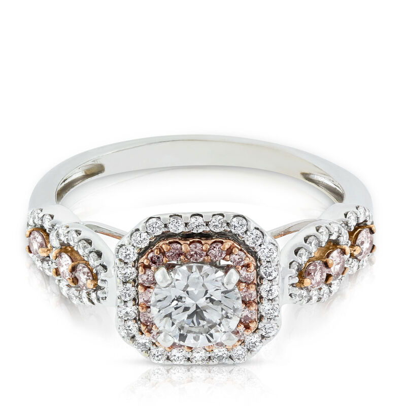 Pink & White Diamond Double Halo Ring 14K image number 1