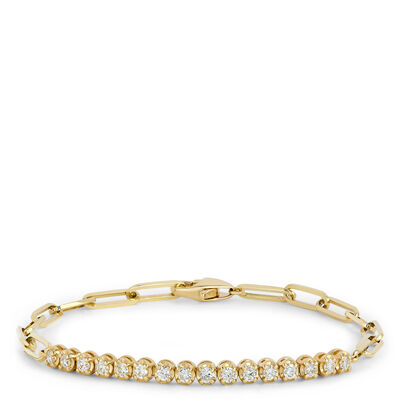 Classic Paperclip Bracelet with Round Diamonds, &frac12; Carat Total Weight, 14K Yellow Gold