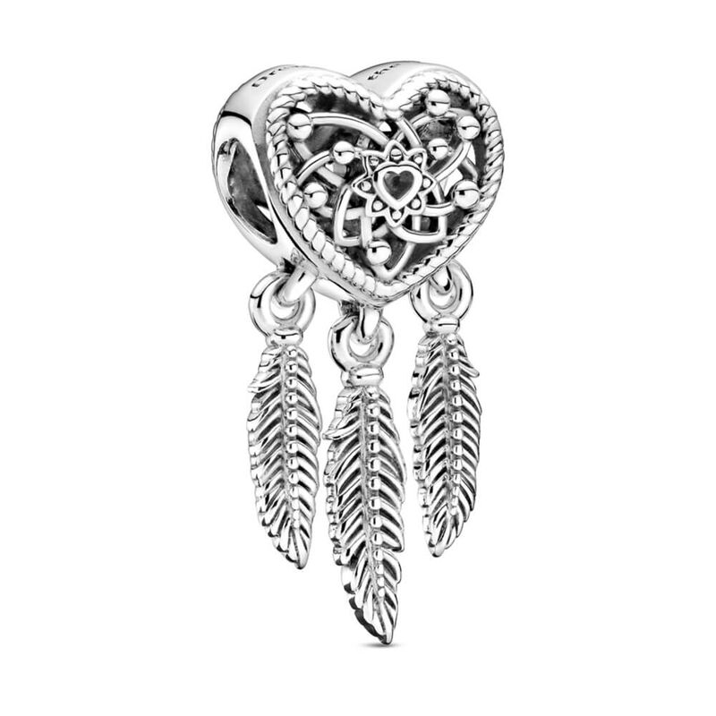 Pandora Openwork Heart & Three Feathers Dreamcatcher Charm image number 0