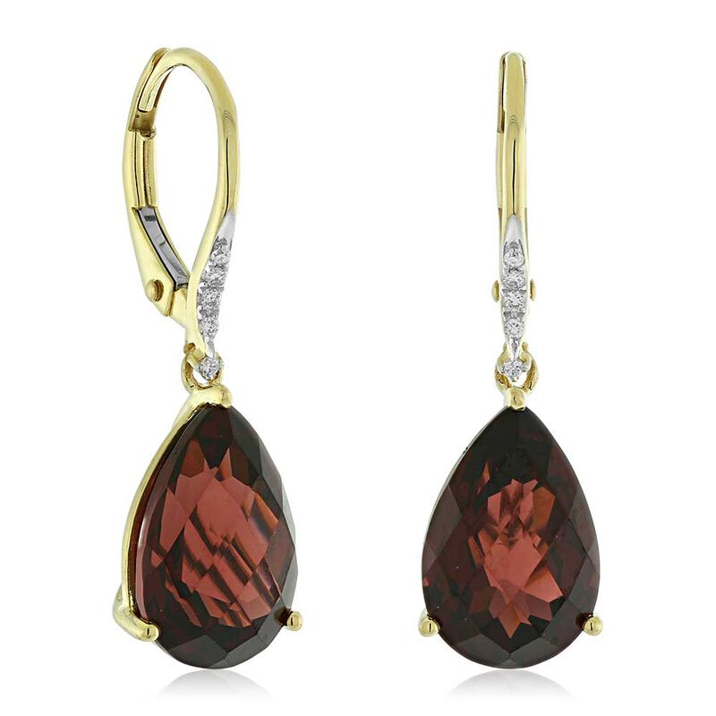 Pear Shaped Garnet & Diamond Earrings 14K image number 1