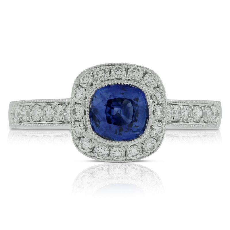 Cushion Sapphire & Diamond Ring 18K image number 1