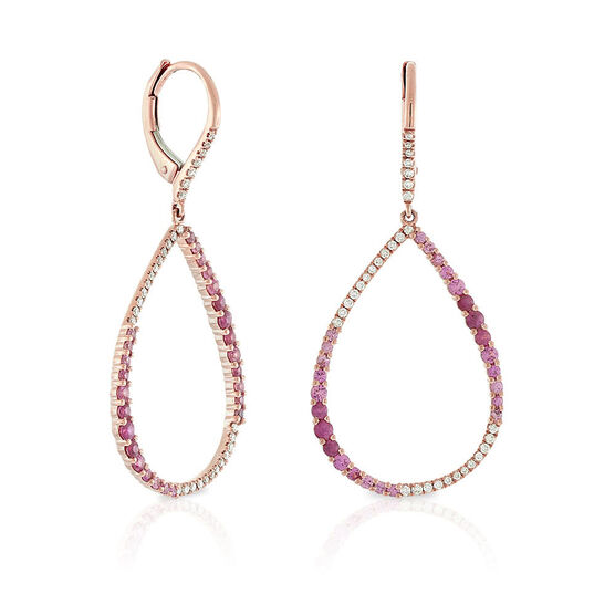 Rose Gold Pink Sapphire & Diamond Pear Shaped Earrings 14K