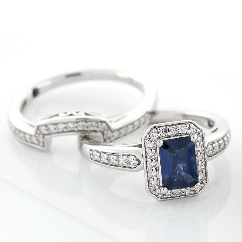 Sapphire & Diamond Bridal Set 14K image number 4