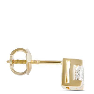 Solitaire Trillion Diamond Earrings, 14K Yellow Gold