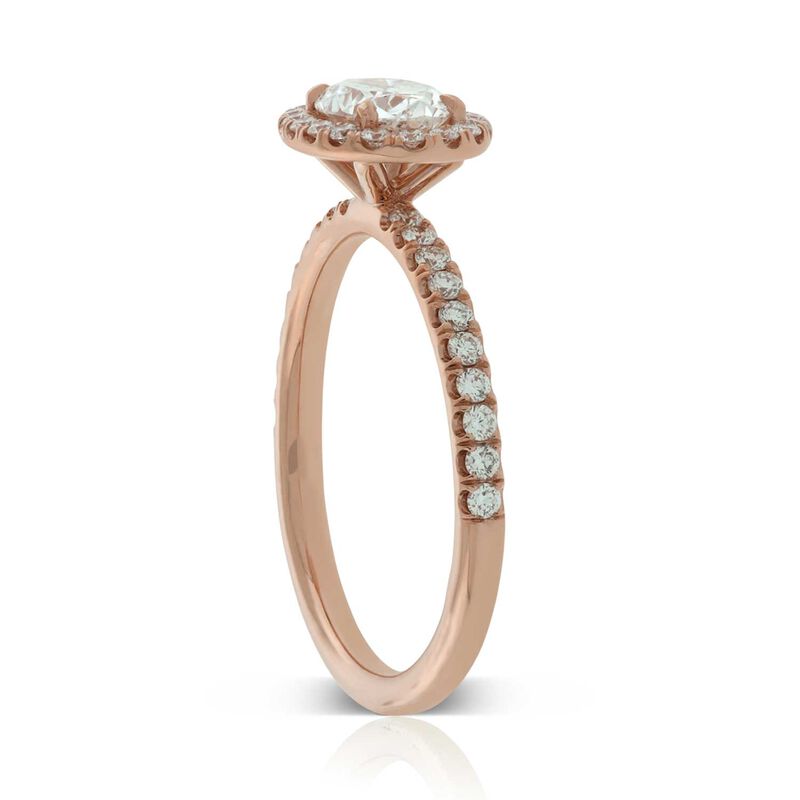 Rose Gold Oval Diamond Halo Ring 14K, 3/4 ct. Center image number 2