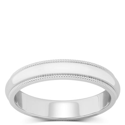 White Gold Polished Milgrain Edge Comfort Fit 3.5mm Band 14K