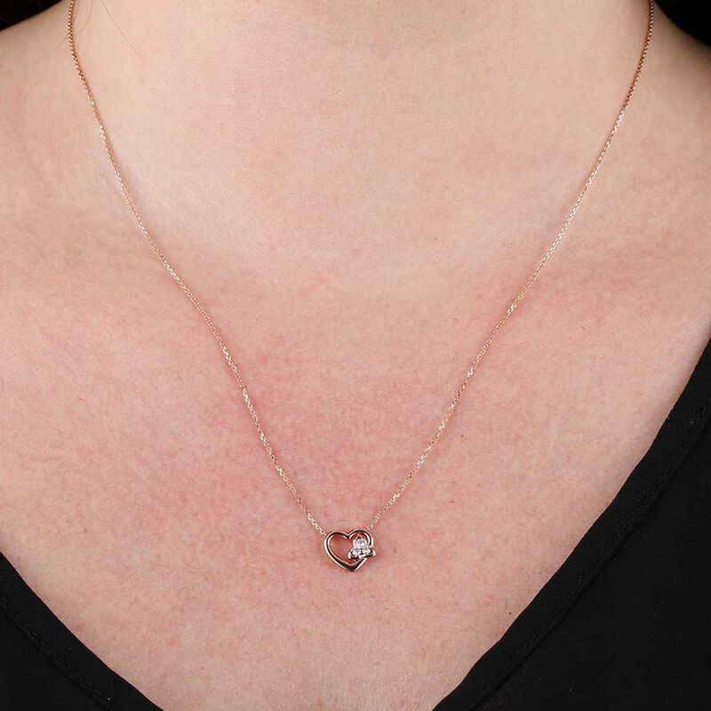 Rose Gold Diamond Heart Necklace 14K image number 1