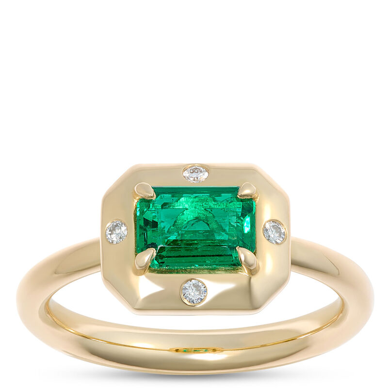 Emerald and Diamond Ring, 18K Yellow Gold Size 7 image number 0