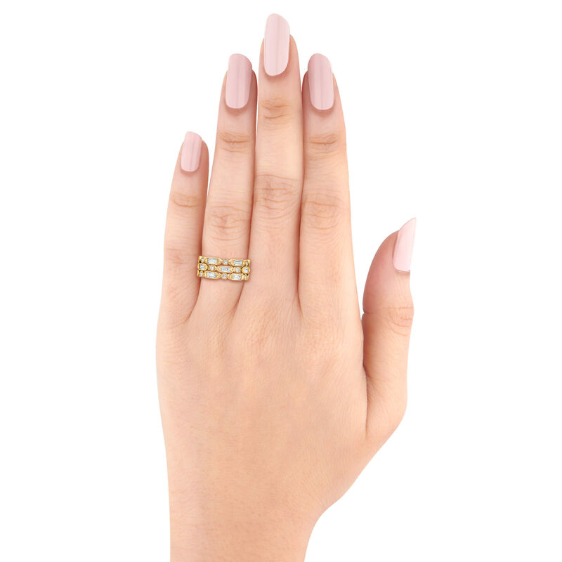 Bella Ponte Three-Row Milgrain Diamond Bridal Engagement Ring, 14K Yellow Gold image number 4