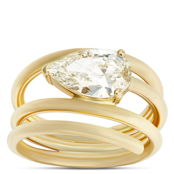 Pear Shaped Diamond Spiral Ring, 14K Yellow Gold