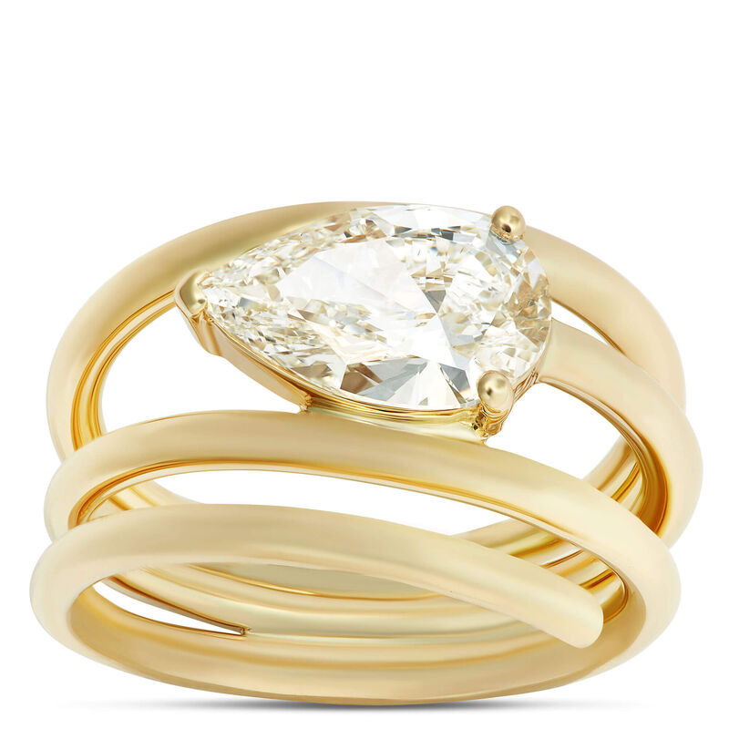 Pear Shaped Diamond Spiral Ring, 14K Yellow Gold image number 0