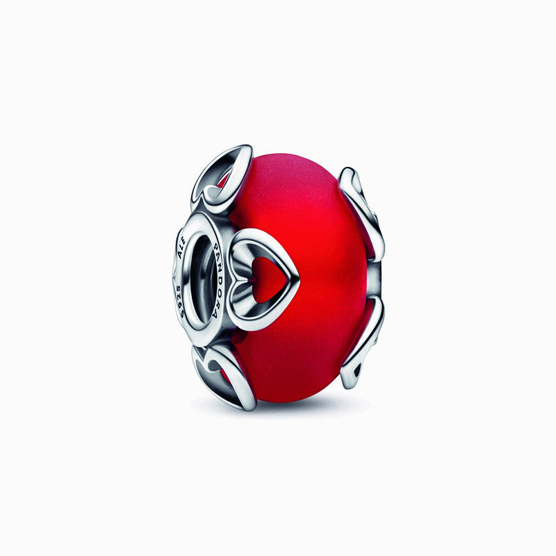 Pandora Frosted Red Murano Glass & Hearts Charm image number 0
