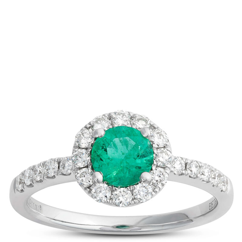 Round Cut Emerald Halo Ring, 14K White Gold image number 0
