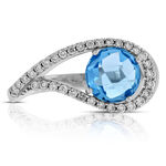 Blue Topaz & Diamond Swirl Ring 14K