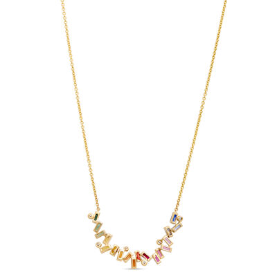Baguette Rainbow Sapphire Necklace, 14K Yellow Gold