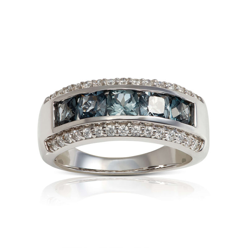 Channel Set Cushion Gray Spinel & Diamond Band 14K image number 0