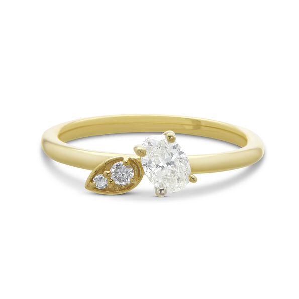 Oval and Round Diamond Ring, 14K Yellow Gold