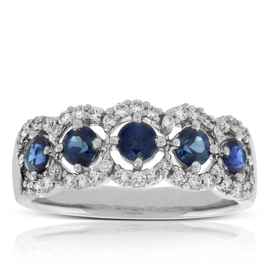 5-Stone Sapphire & Diamond Ring 14K