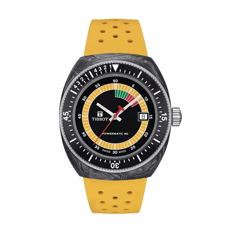 Tissot Siderals Powermatic 80 Watch Black Dial Yellow Rubber Strap, 41mm image number 0