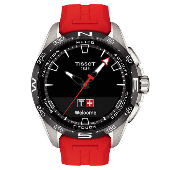 Tissot T-Touch Connect Solar Red Rubber Titanium Watch, 47.5mm