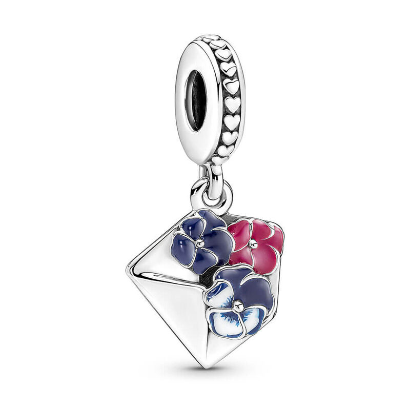 Pandora Pansy Flower Enamel & CZ Envelope Dangle Charm image number 0