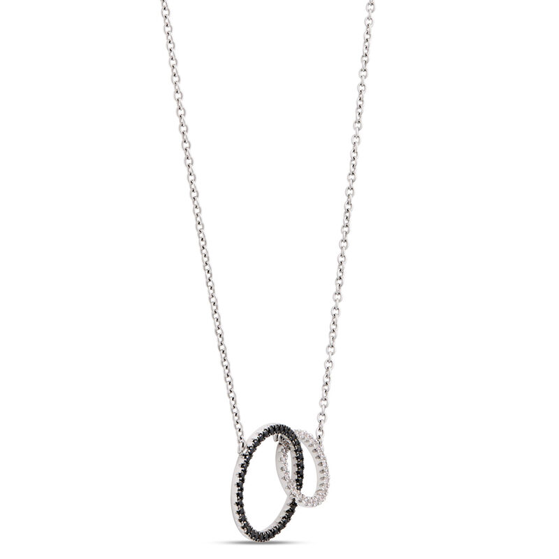 Double Loop Black and White Diamond Necklace, ⅓ Carat, 14K White Gold image number 2