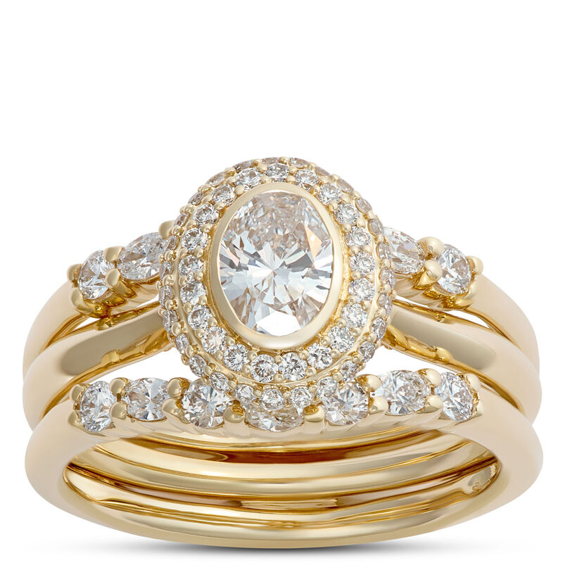 Oval Diamond Engagement Ring with Double Halo, 14K Yellow Gold image number 3