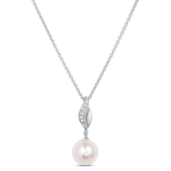 Wavy Cultured Pearl and Diamond Pendant Necklace, 14K White Gold