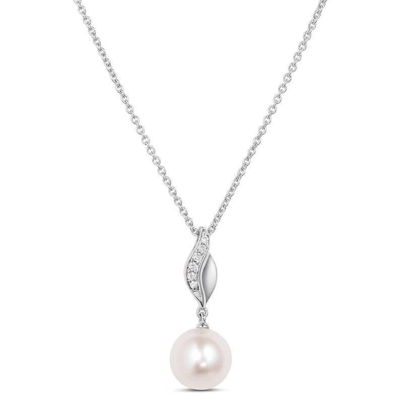 Wavy Cultured Pearl and Diamond Pendant Necklace, 14K White Gold image number 0