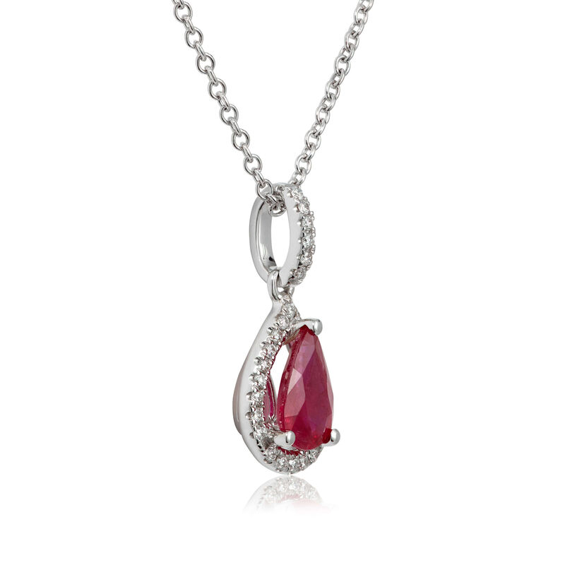 Pear Ruby & Diamond Halo Drop Necklace 14K image number 1