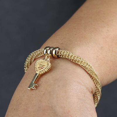 Toscano Woven Bracelet with Key Charm 14K