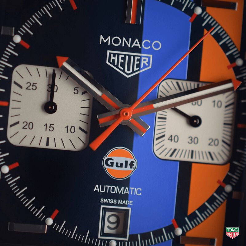 TAG Heuer Monaco Gulf Calibre 11 Automatic Mens Blue Leather Chronograph Watch image number 2