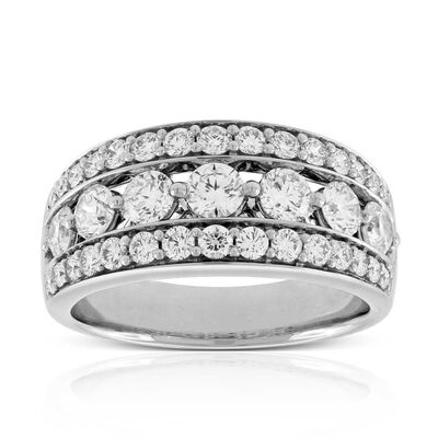Shared Prong Three Row Diamond Band 14K