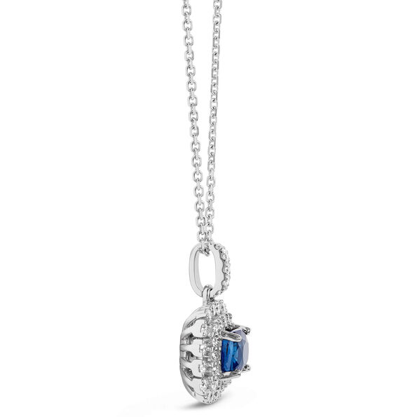Sapphire and Diamond Halo Necklace, 18K White Gold