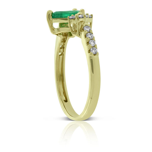 Emerald & Diamond Open Shank Ring, 14K Yellow Gold
