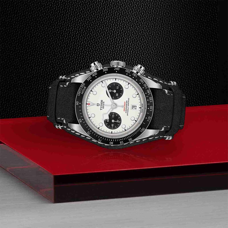 TUDOR Black Bay Chrono Watch Steel Case Opaline Dial Leather Strap, 41mm image number 2