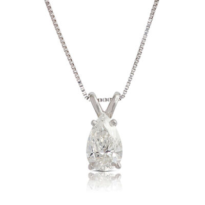 Pear Shaped Diamond Pendant, &frac34; Carat Total Weight, 14K White Gold