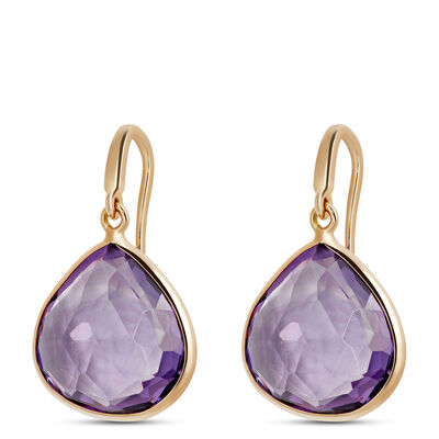 Rose Cut Amethyst Earrings, 14K Yellow Gold