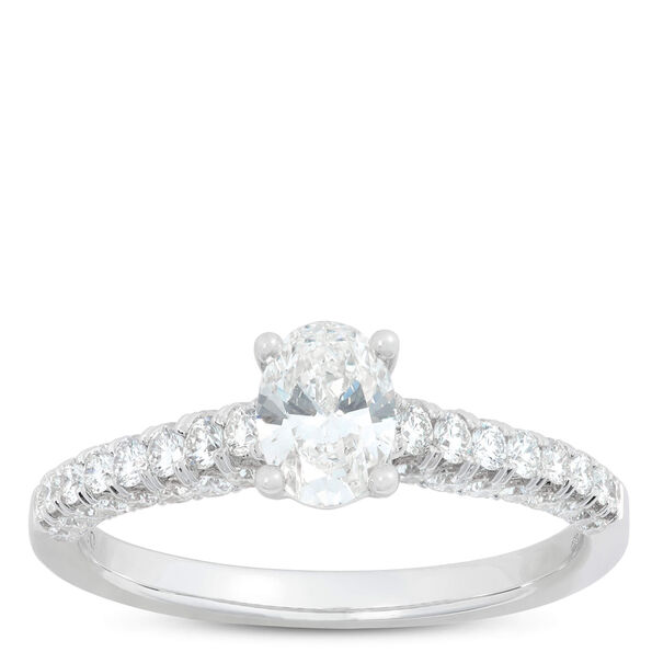 Oval Cut Diamond Engagement Ring, 18K White Gold