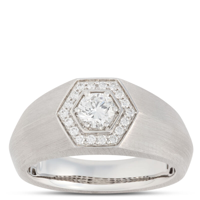 Hexagon Ring with Round Diamonds and Brushed Shank, 0.66 Total Carat Weight, 18K White Gold image number 0