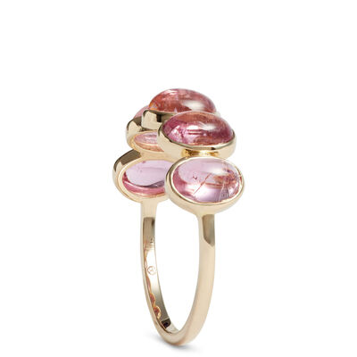 Five Oval Pink Tourmaline Ring, 14K Yellow Gold
