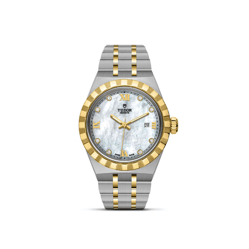TUDOR Royal Watch Steel Case Gem Set White Dial Steel and Gold Bracelet, 28mm image number 0