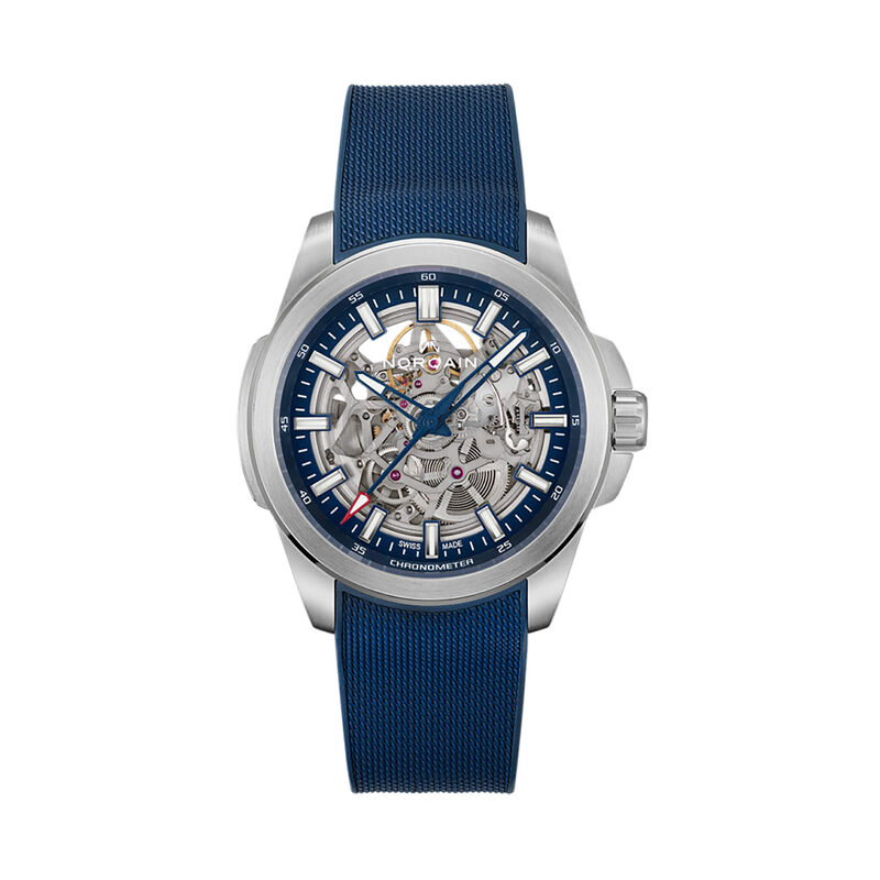 NORQAIN Independence Watch Skeleton Dial Blue Rubber Strap, 42mm image number 0