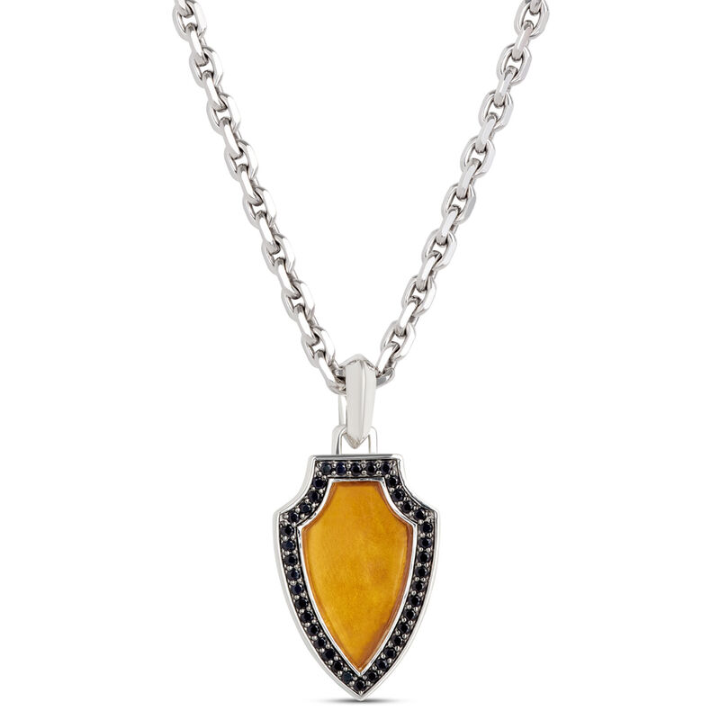 Yellow Amber and Black Sapphire Shield Necklace, Sterling Silver image number 0