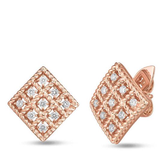 Rose Gold Roberto Coin Byzantine Barocco Diamond Square-Shaped Earrings 18K